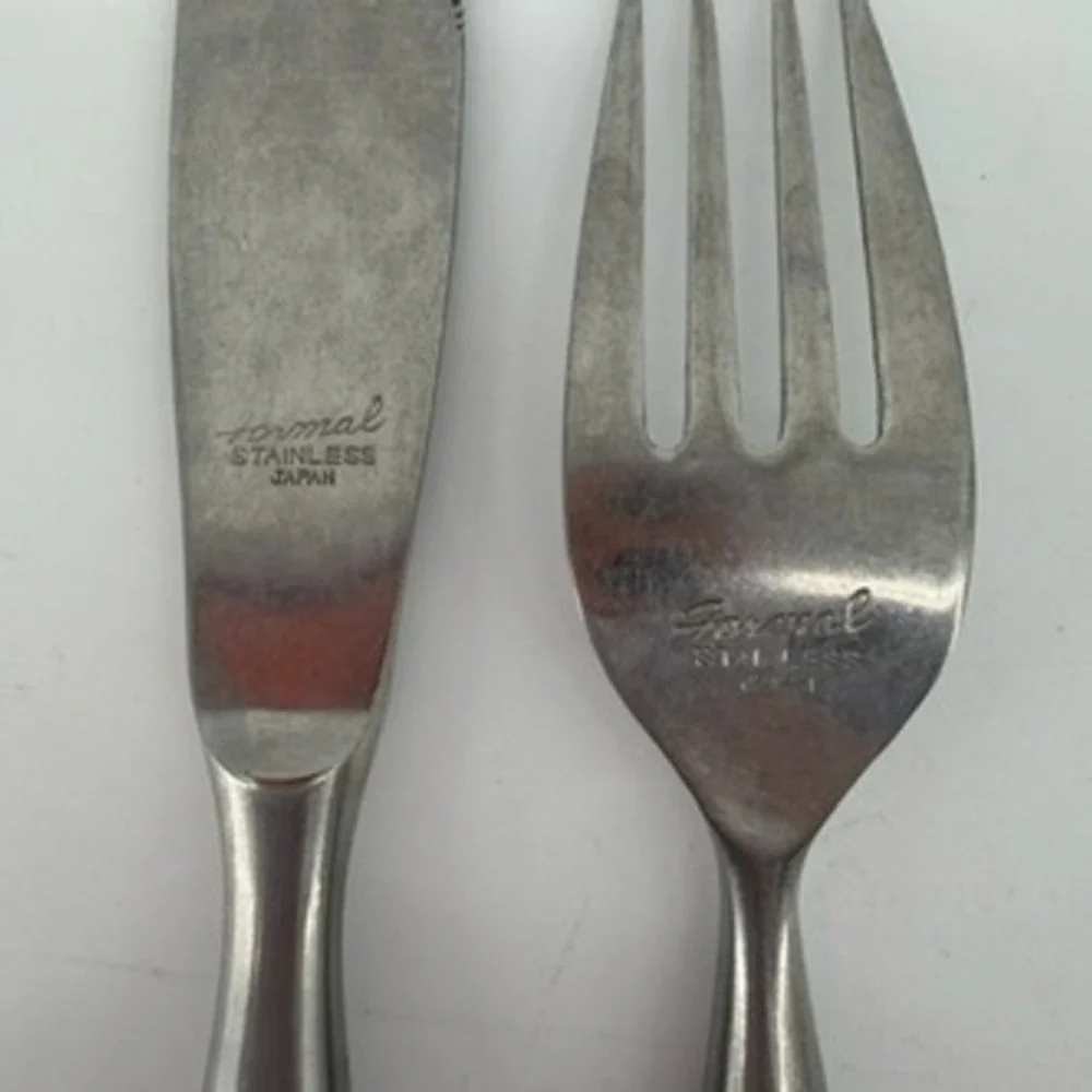 Vintage Formal Japan Stainless MCM Black Tapered Handle Knife and Fork Set 2pc